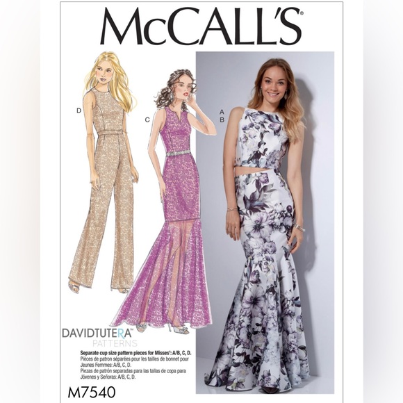 McCall’s 7540 Misses Princess Seam Top,Trumpet Dress and Skirt and Tilip-Back - Picture 3 of 5